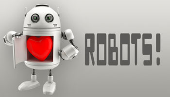 A robot opening its chest to show a heart. The text to the right of the robot says 