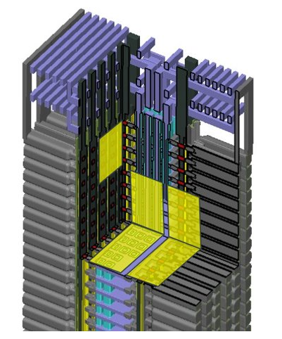 A closeup of the vertical construction showing via arrays