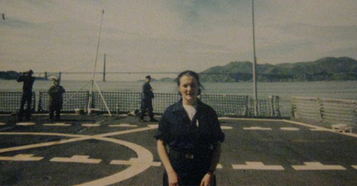 Colleen on her first ship, the USS Dixon.