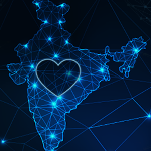 map of india made by dots and lines with heart in middle