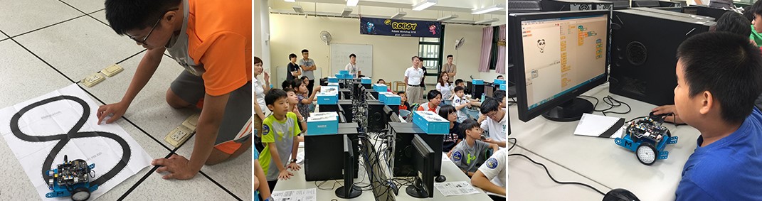 three photos of students working on robotics