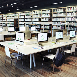 stock photo of library with computers