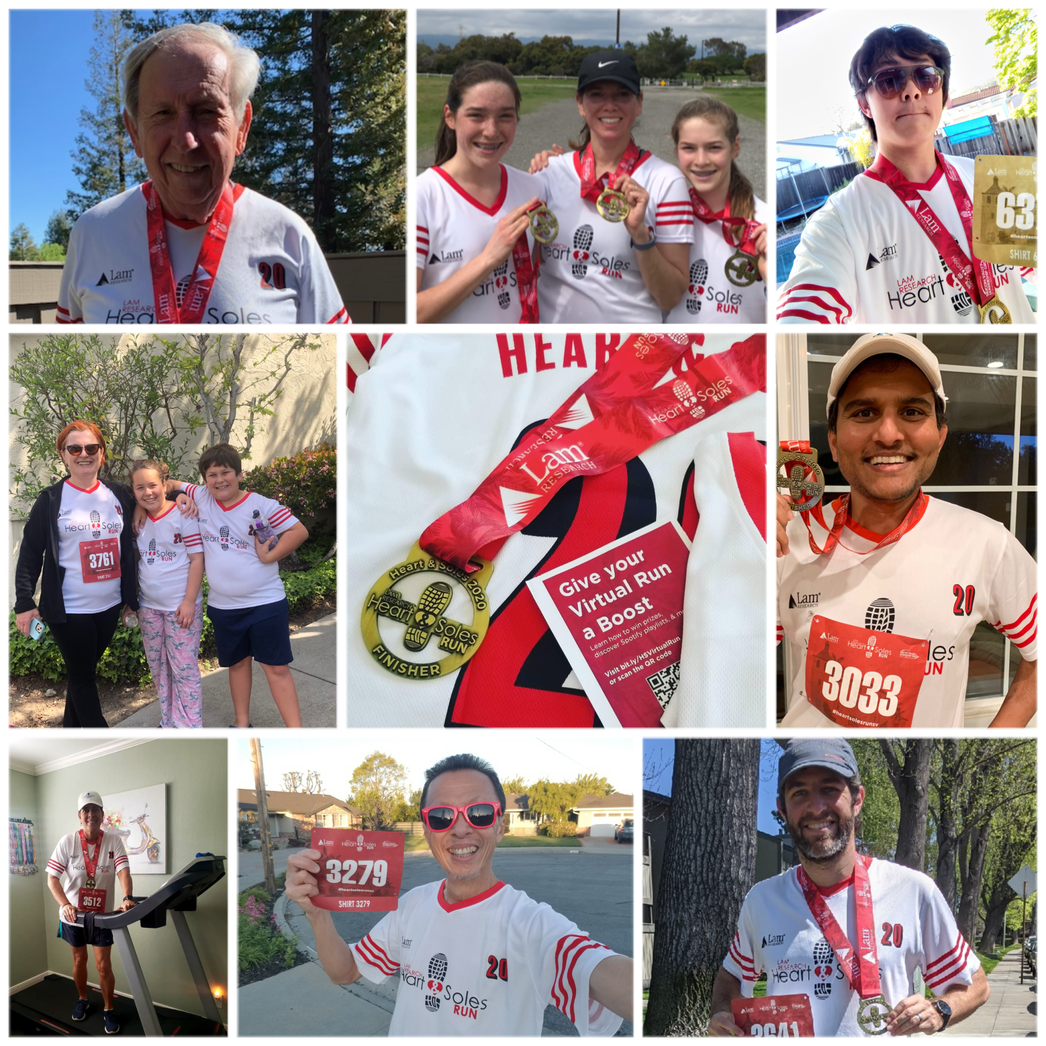 various photos of people in their running bib and medal