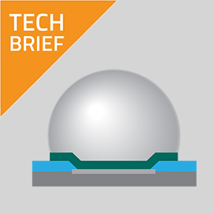 Text says 'Tech Brief.' Graphic rendering of a solder bump on a chip.